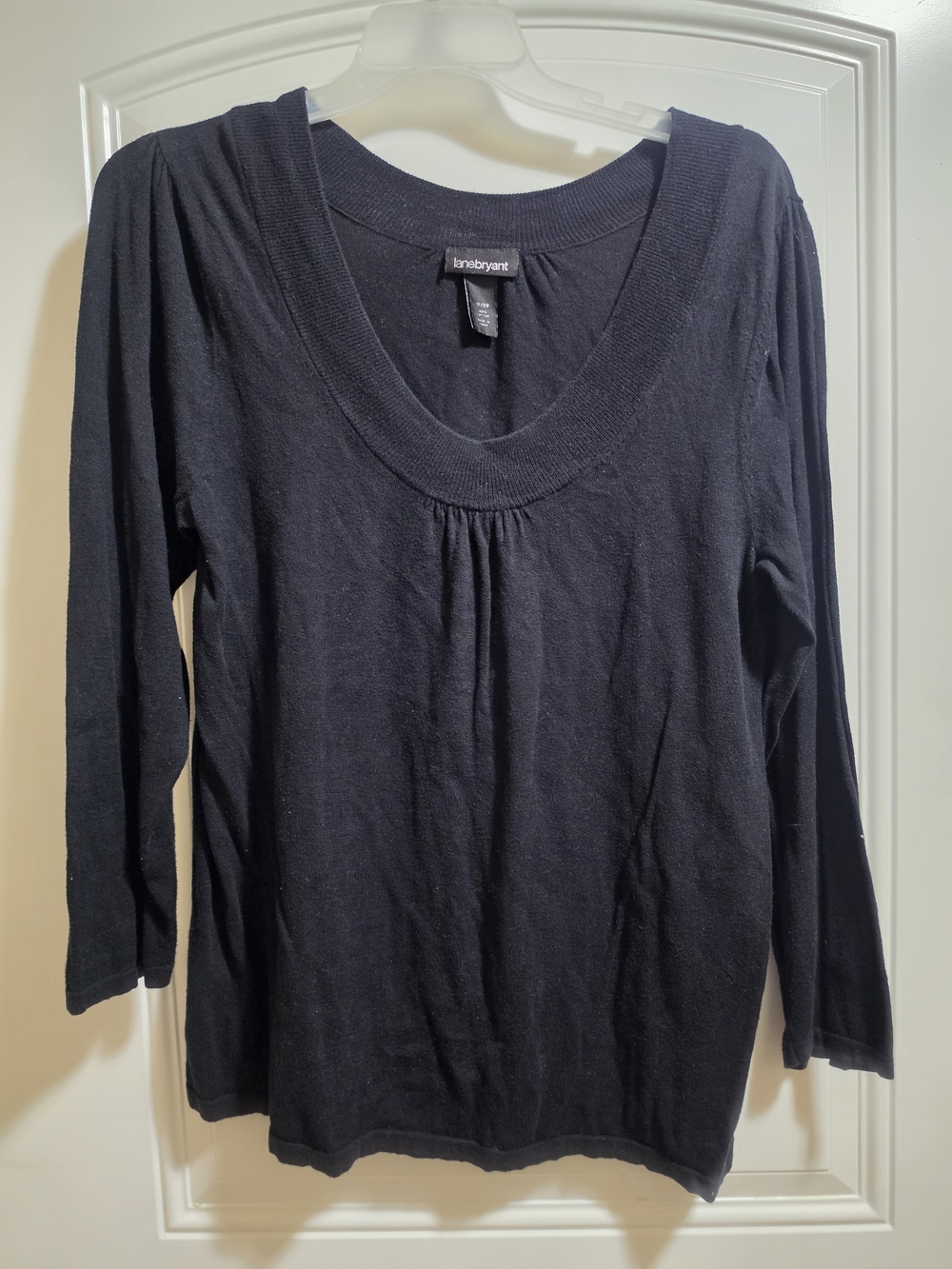 Lane Bryant Black Scoop-Neck Long Sleeve Tee with Front Gather
